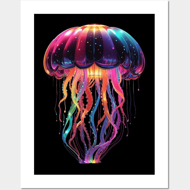 Glowing Rainbow Jellyfish Wall Art by AI INKER